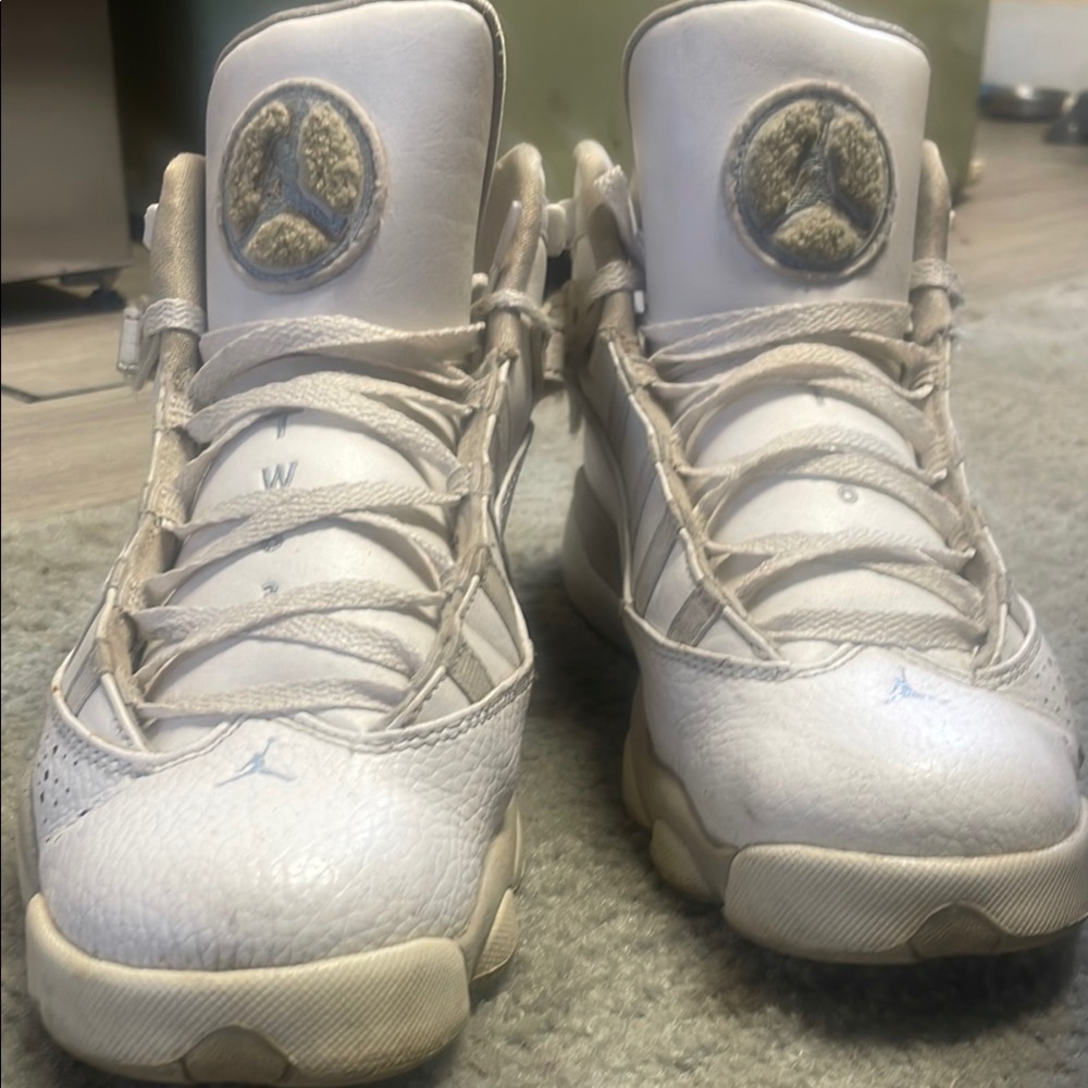 Jordan White and Tan High-Top Sneakers